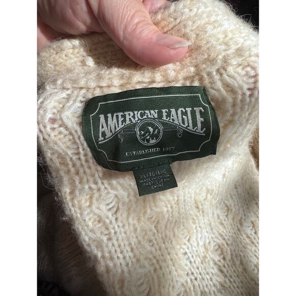 Vintage AMERICAN EAGLE Cable Knit Cardigan Sweater Fisherman Cream Y2K Size XL - Picture 6 of 8